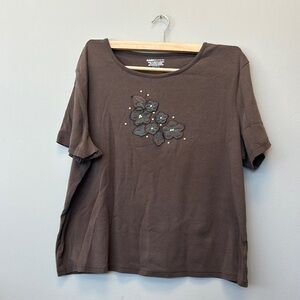 Brown Embroidered Women's Top